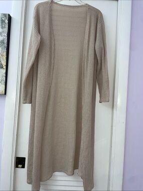 Beige Long Ribbed Open-Front Women’s Dress Cardigan